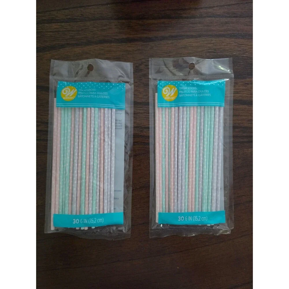 Wilton Pastel Polka Dot Treat Sticks 6 Inch 30 Count Lot of 2 New